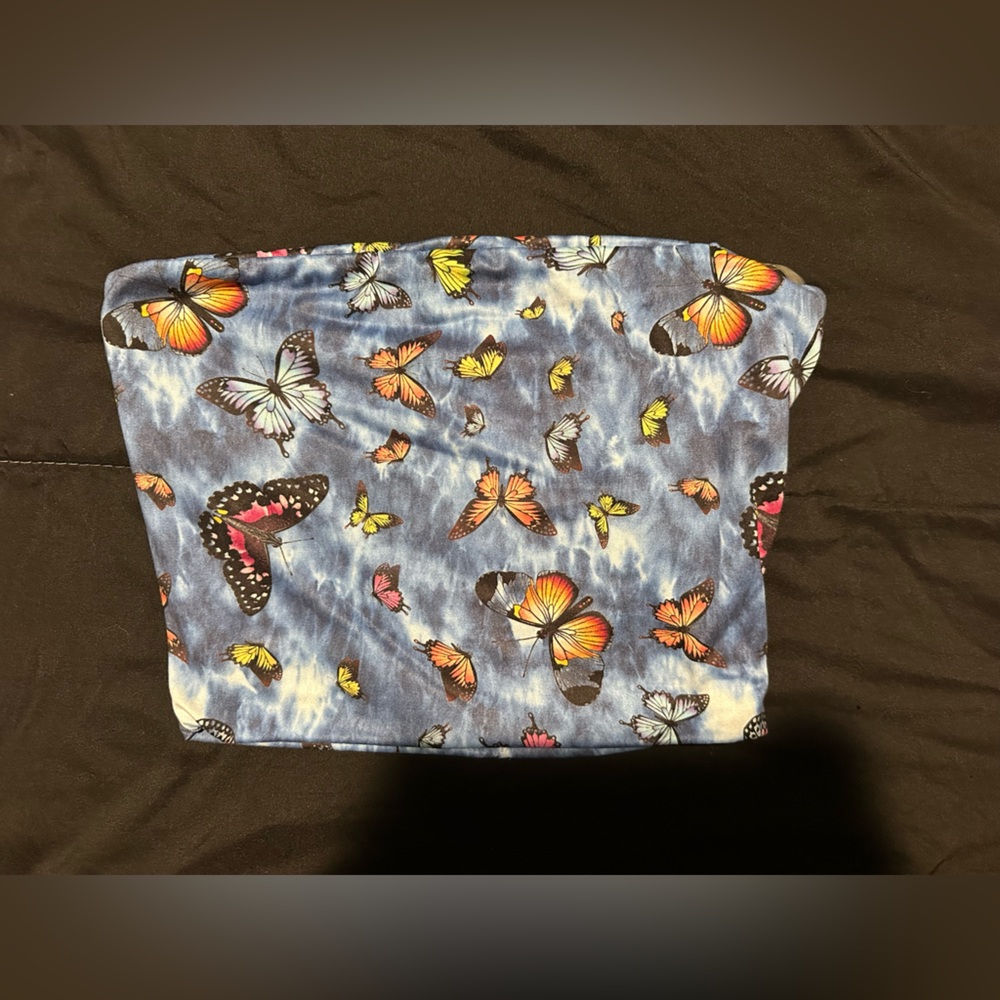 blue butterfly crop top! tube top. size small